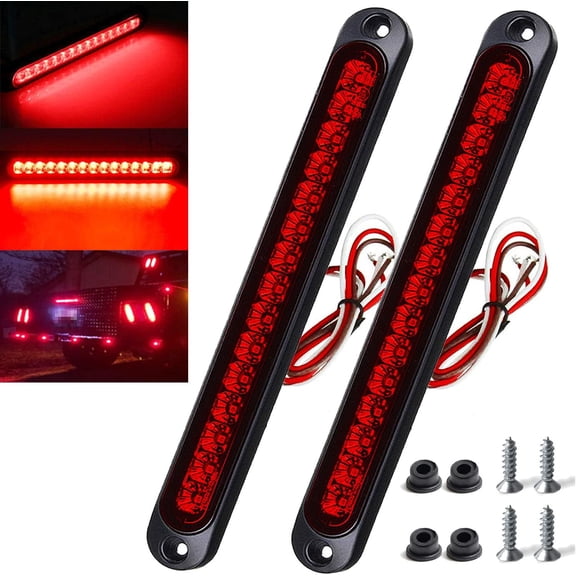 2pc 15-LED Trailer Brake and Tail Light Bar (High-Mount Waterproof Rear Stop, Turn, and Running Light Strip for Trucks, Trailers, Campers, RVs, and Vans)