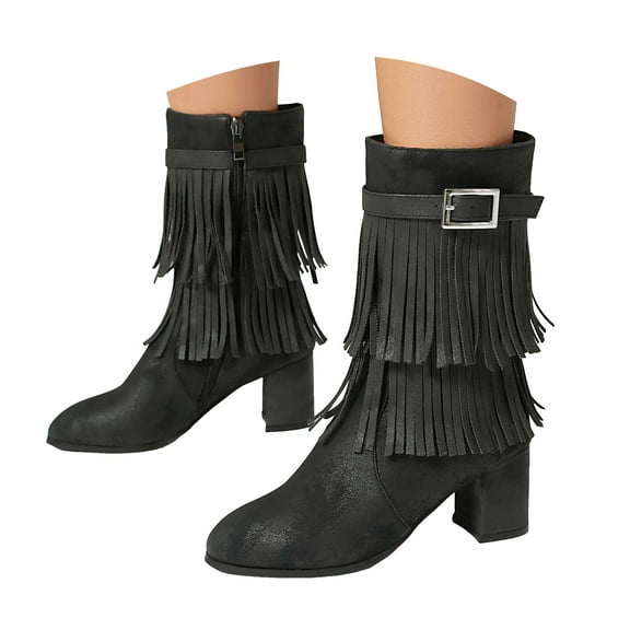 UngA Womens Leather Cowboy Boots Cowboy Boots for Women Wide Suede Ankle Western Cowgirl Boots Mid Calf Pointed Toe Short Classic Booties Black,6