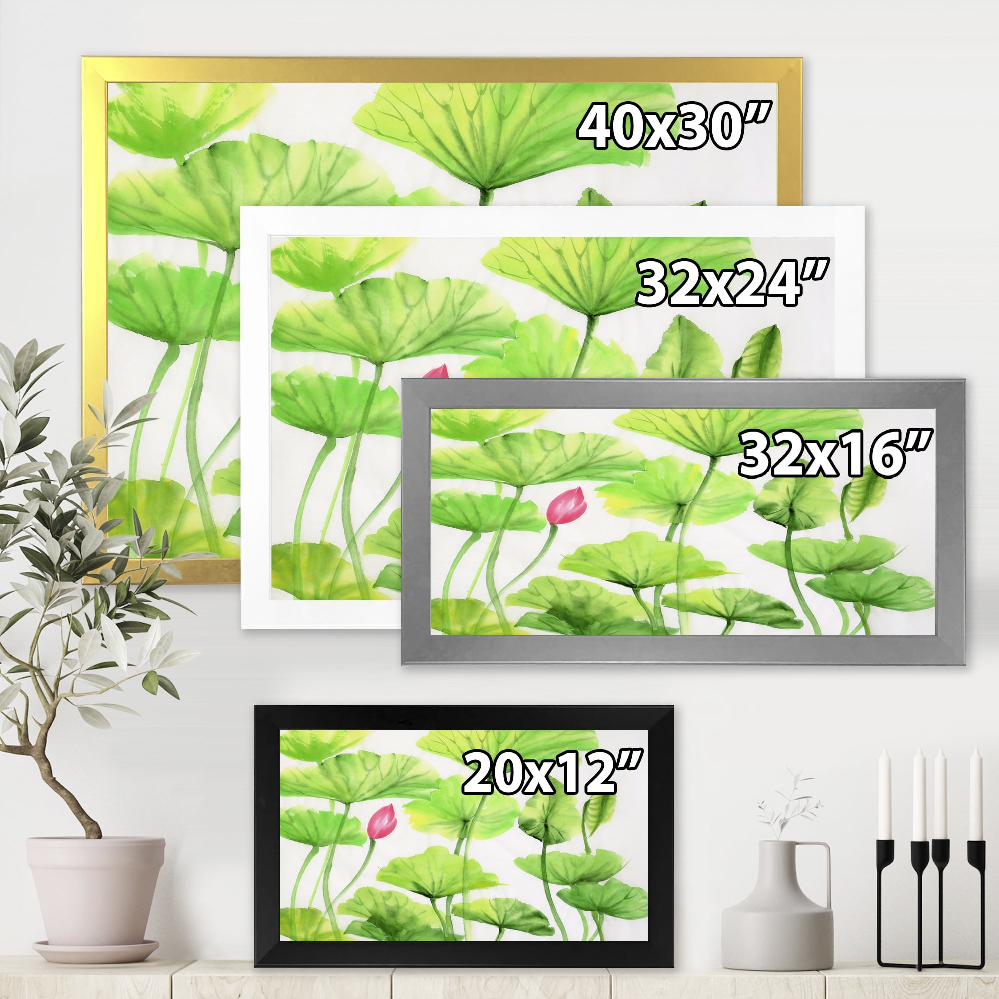 Designart 'Ancient Pink Lotuses In The Pond VIII' Traditional Framed Art Print