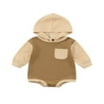 thumbnail image 1 of Infant Baby Boys Girls Long Sleeve Hooded Romper Contrast Color Stitching Triangle Jumpsuits with Pocket, 1 of 6