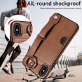 thumbnail image 6 of for iPhone XS Max Wallet Case with Card Holder, Hand Wrist Strap Loop Holder Kickstand, Finger Grip Ring PU Leather Double Buttons Shockproof Soft TPU Cover for iPhone XS Max, Brown, 6 of 10