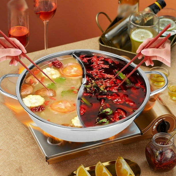 Olla caliente de acero inoxidable Macarena doble cara con divisor 32cm
