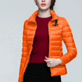 thumbnail image 4 of felwors Puffer Jacket Women Casual Feather Lightweight Down Jackets Packable Solid Color Puffer Coats With Storage Bag Winter Orange, L, 4 of 6