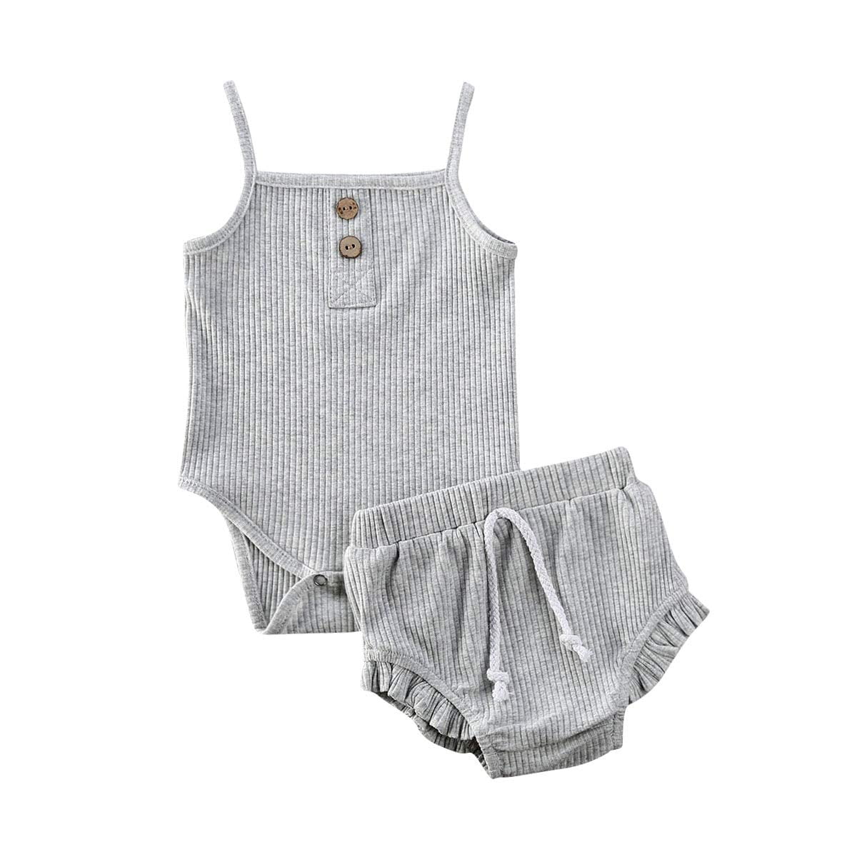 Multitrust Infant Baby Shorts Outfit Sets Sleeveless Romper Ribbed
