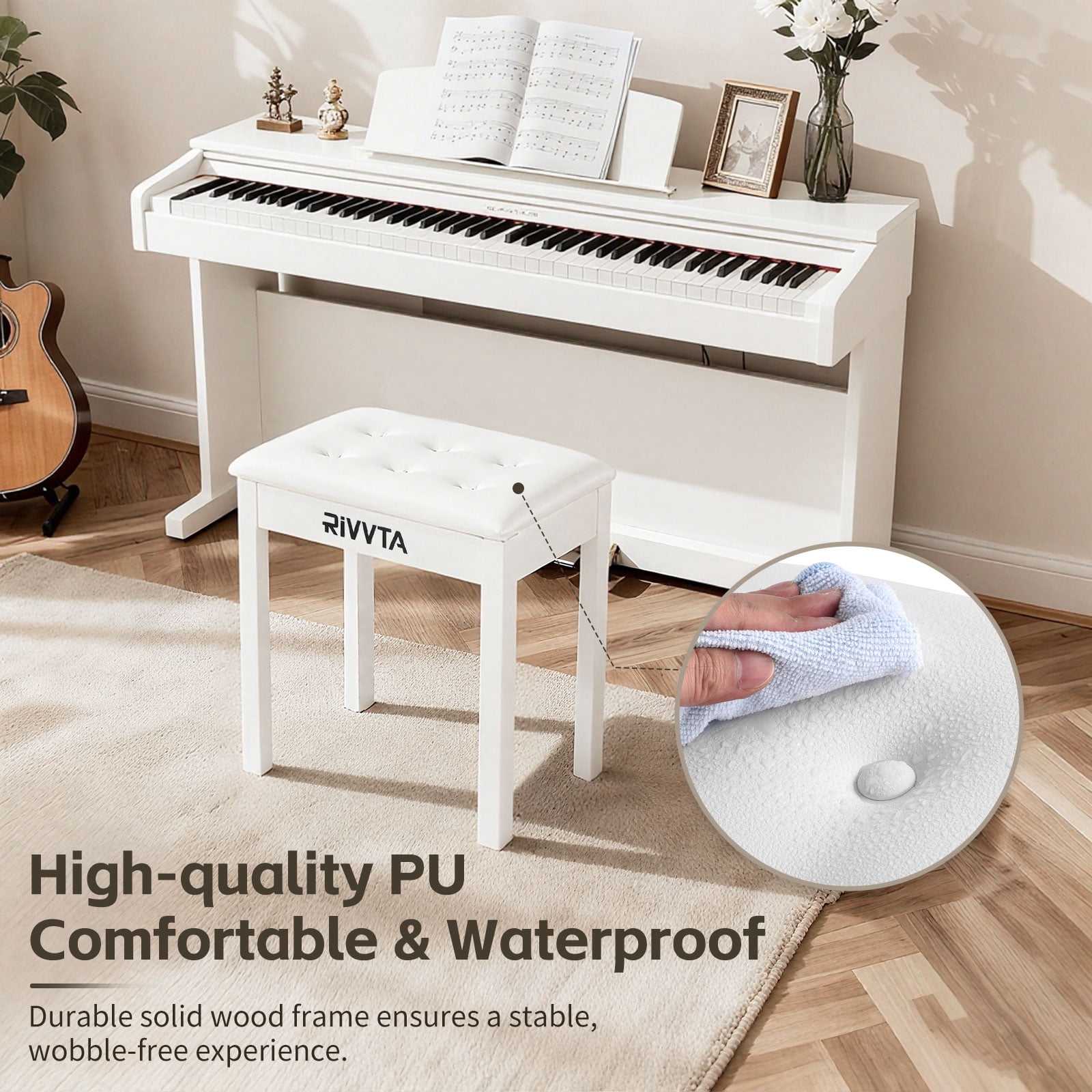 Piano Bench Keyboard Bench with Padded Cushion and Storage Compartment for Music Books Vanity Stool