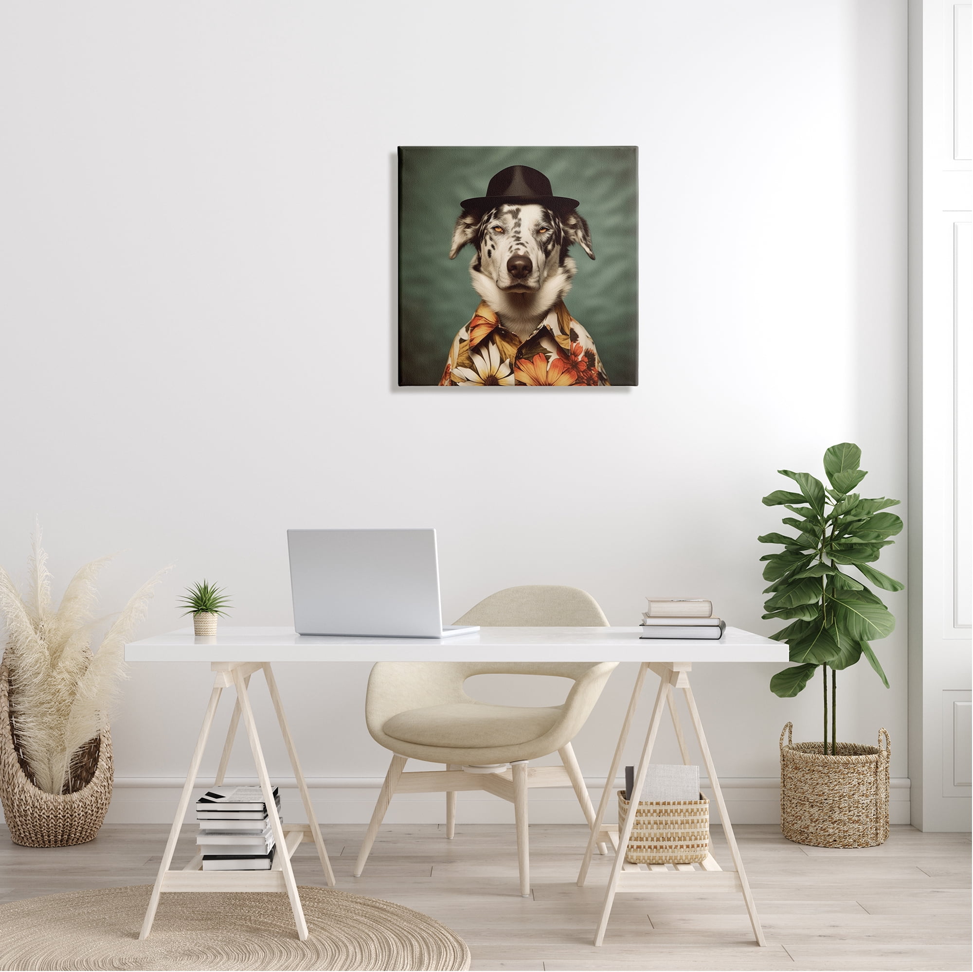 Stupell Industries Dog in Floral Shirt Animals & Insects Painting Gallery Wrapped Canvas Art Print Wall Art, 24 x 24