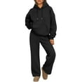 thumbnail image 2 of QHRMKOG Winter Two Piece Sets for Women Relaxed Fit Long Sleeve Hoodie&sweatpant Sweatsuit Solid Color Workout Tracksuits Trendy Set with Pockets Black S, 2 of 5