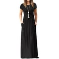 thumbnail image 3 of Mengpipi Women's Maxi Dresses Short Sleeve Long Casual Dresses Loose Plain with Pockets, Black-XL(US 16-18), 3 of 8