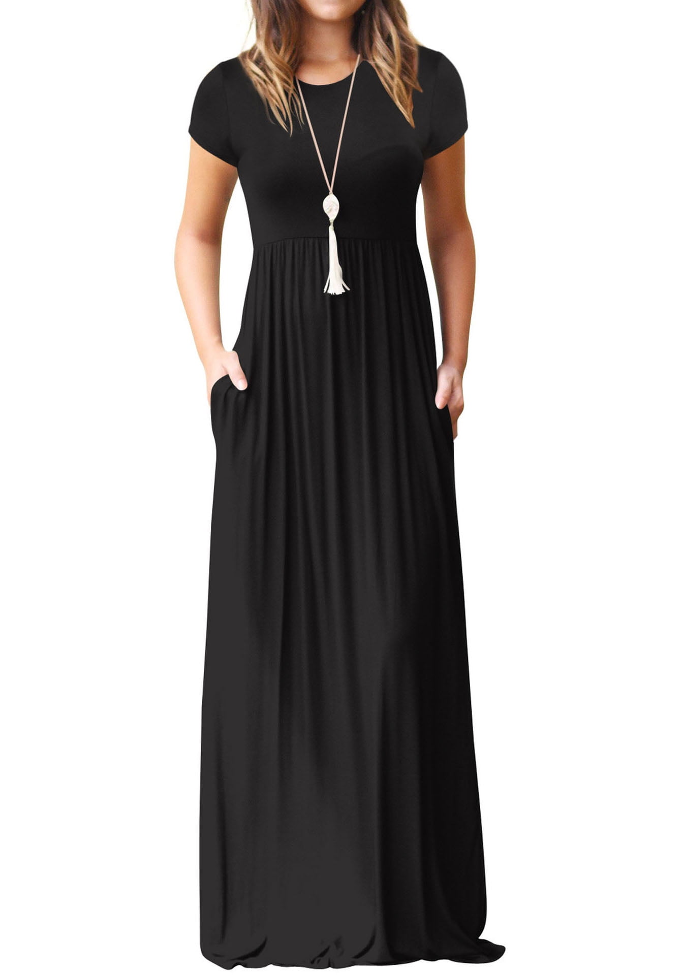 Mengpipi Women's Maxi Dress with Short Sleeves and Pockets photo 2