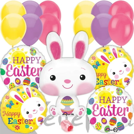 Colorful Happy Easter Bunny Spring Eggs Party Decorating 18pc 18" Balloon Pack