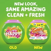 Gain Plus Flings Laundry Detergent Soap Pacs, All-In-One, Happy Hibiscus Scent, 32 Count