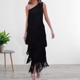 thumbnail image 3 of Quixlent Women Evening Dress Layered Fringed Tassel One Shoulder Sleeveless Solid Color Asymmetric Ankle Length Cocktail Party Prom Dance Maxi Dress, 3 of 8