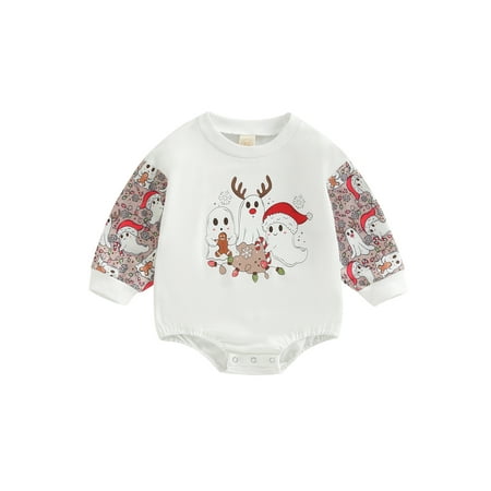 

jaweiwi Baby Girls Boys Autumn Romper for Christmas Gift Long Sleeve O Neck Ghost Christmas Hat Print Casual Romper 3-24M