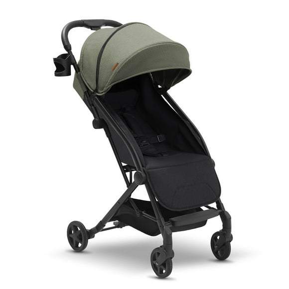 Mompush Lithe, Lightweight Stroller, Compact One-Hand Fold Luggage-Style Travel Stroller for Airplane Friendly, Reclining Seat and XL Canopy, with Rain Cover & Travel Carry Bag & Cup Holder