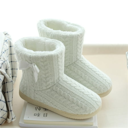 

HRSR Women Winter Warm Ankle Boots Indoor Plush Slipper Boots Cozy Home Shoes(White 37-38)