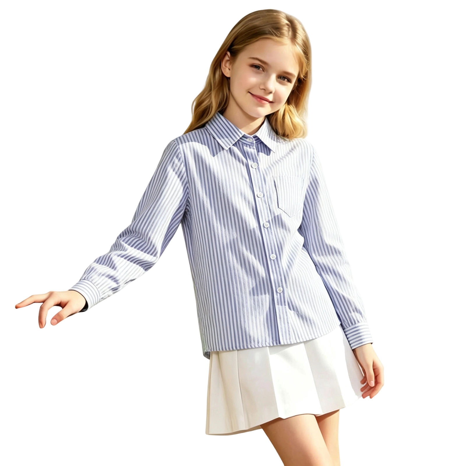 Toddler Girls Boy Striped Long Sleeve Button Down Shirt Casual School Shirts with Chest Pocket 12M-13Y