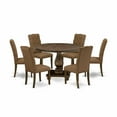 thumbnail image 2 of East West Furniture 7 Piece Dining Room Set Contains a Dining Table and 6 Brown Linen Fabric Parson Chairs with Button Tufted Back - Distressed Jacobean Finish, 2 of 7