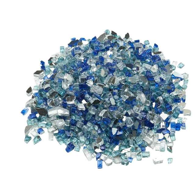 KFFKFF Verre à Feu, 10 Lb / 4,5 kg Roches de Cheminée, Verre de Foyer Réfléchissant de 1/2 Pouce / 12,7 mm, Pierre Paysagère à Haute Brillance et Sans Fumée pour Table de Foyer, Bleu Cobalt + Bleu Aqua + Transparent