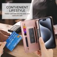 thumbnail image 6 of Allytechgroup Wallet Case for Apple iPhone 16 Pro, 9 Cards Holder + Zipper Pocket + Hand Wrist Shockproof Stand Flip Cover RFID Blocking Phone Case for Women Men, Pink, 6 of 7
