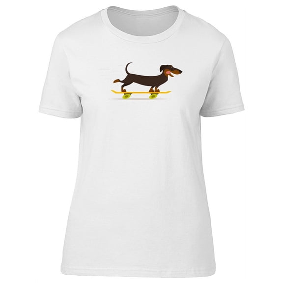Cute Dachshund Dog On Skateboard T-Shirt Women -Image by Shutterstock, Female Small