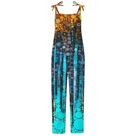 

OGLCCG Womens Summer Jumpsuits Adjustable Strap Baggy Wide Leg Beach Romper Casual Loose Floral Print Bohemian Bib Overalls for Women