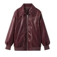 thumbnail image 7 of Wowcloth Woman's PU Leather Jacket, Fashionable Loose Fit Solid Color with Pockets and No Hood, Long Sleeve Retro Style Casual Outerwear for Daily Use, 7 of 7