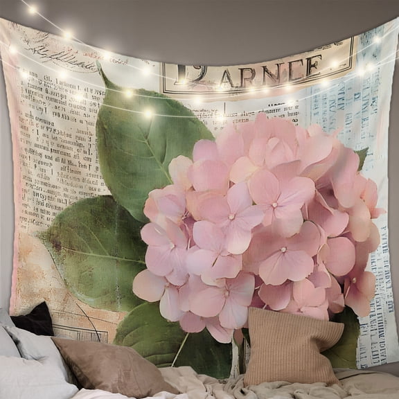 Pink Vintage Floral Tapestry for Bedroom Wall Hanging Tapestry, Summer Botanical Retro Ceiling Backdrop Tapestries Poster Blanket Wall Decor for Teens Room Living Room Dorm 59" x 90"