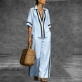 thumbnail image 7 of akafmk Womens Boho 2 Piece Sets Summer Lapel V Neck Short Sleeve Shirt and Wide Leg Pants Set Vacation Travel Going Out Outfits, 7 of 7