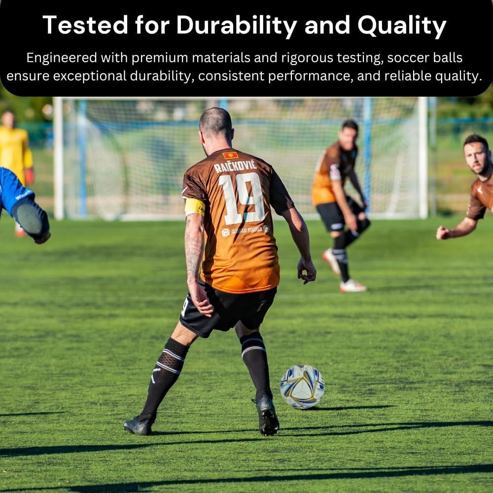 Deer Champion Soccer Ball – For Club Match, Training, Match Performance, Indoor & Outdoor Soccer | 16 Panel, Fabric Wrapped Rubber | Size 5 for Youth & Adult Soccer Players , Blue Gold |
