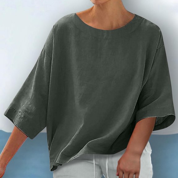 Heisall Womens 3/4 Sleeve T Shirts Oversized Summer Tops Loose Fit Tee Lightweight Crewneck Cozy Tunic Tshirts Cute Blouses