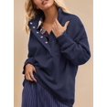 thumbnail image 4 of Sweatshirt for Women Oversized Casual Long Sleeve Button Henley Neck Pullover Tops Outfits Clothes Navy Blue XL, 4 of 8