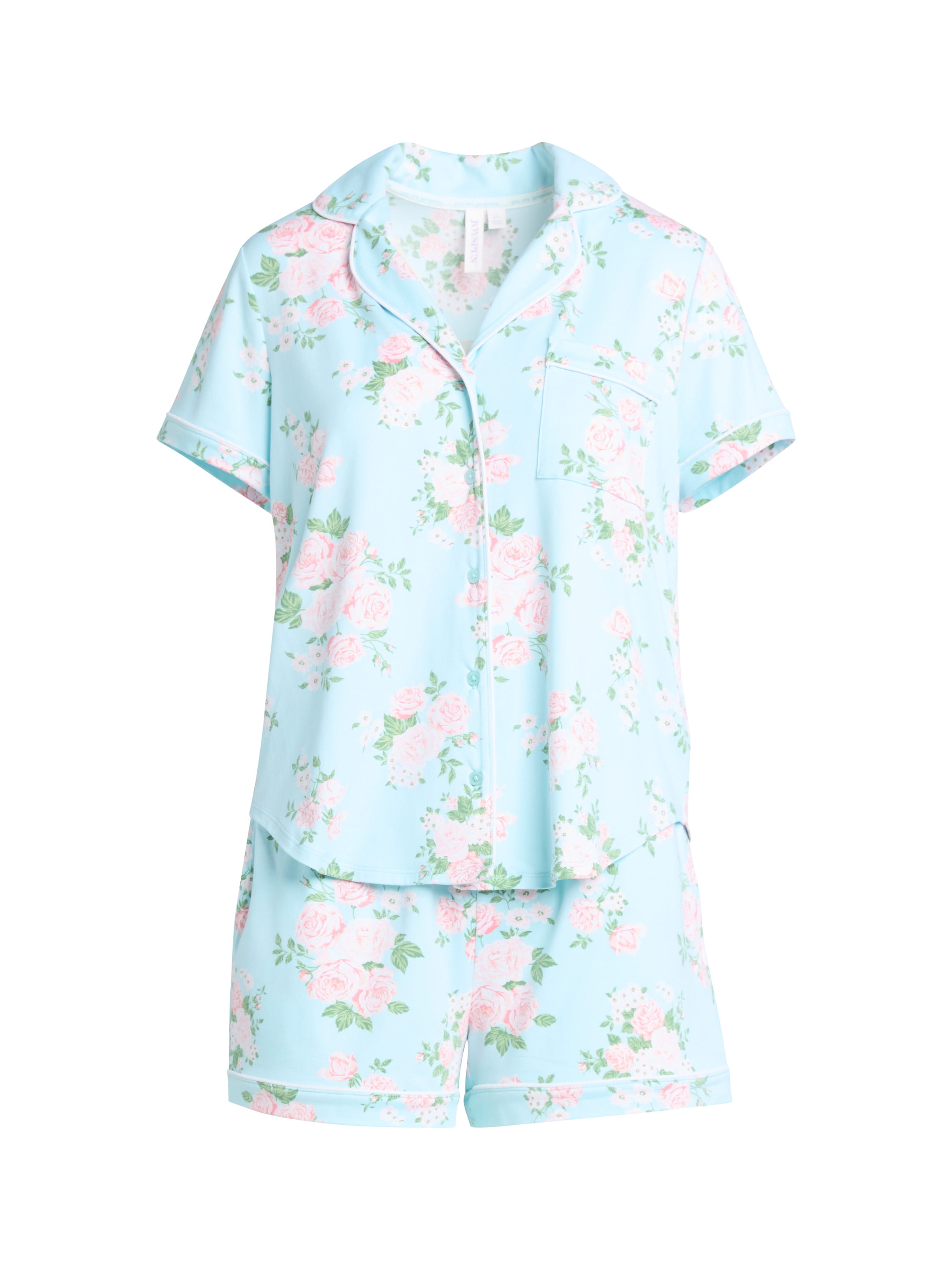 Joyspun Women's Dreamy Soft Collection Notch Collar Top and Shorts Pajama Set, 2-Piece, Sizes XS-3X