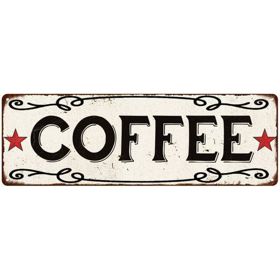 COFFEE Country Style w/Red Stars Vintage Look Metal Sign 6x18 206180078012