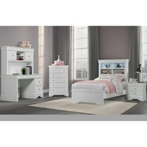 POMPEI METALLIC WHITE BOOKCASE TWIN BED WITH DESK AND HUTCH, NIGHTSTAND AND CHEST