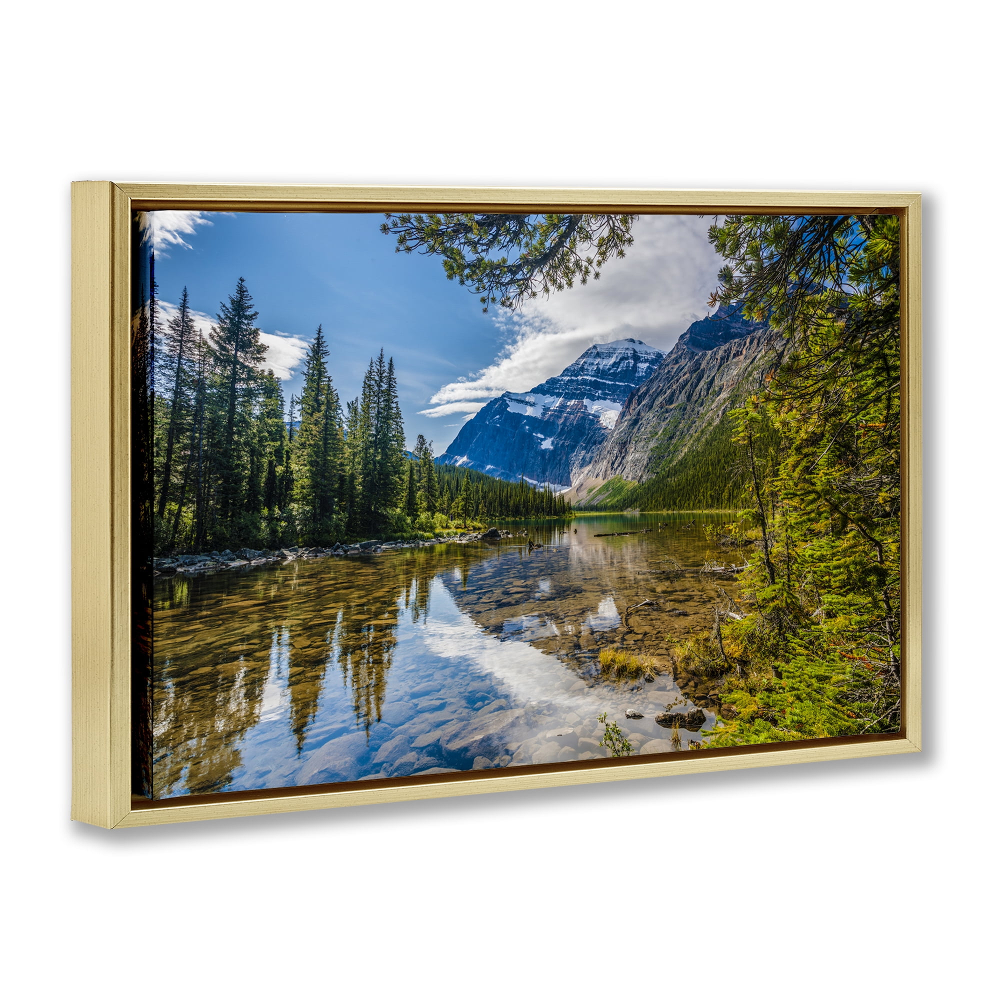 Stupell Industries Mountain Valley's Stream Landscape & Nature Photography Gold Floater Framed Canvas Art Print Wall Art, 25 x 17