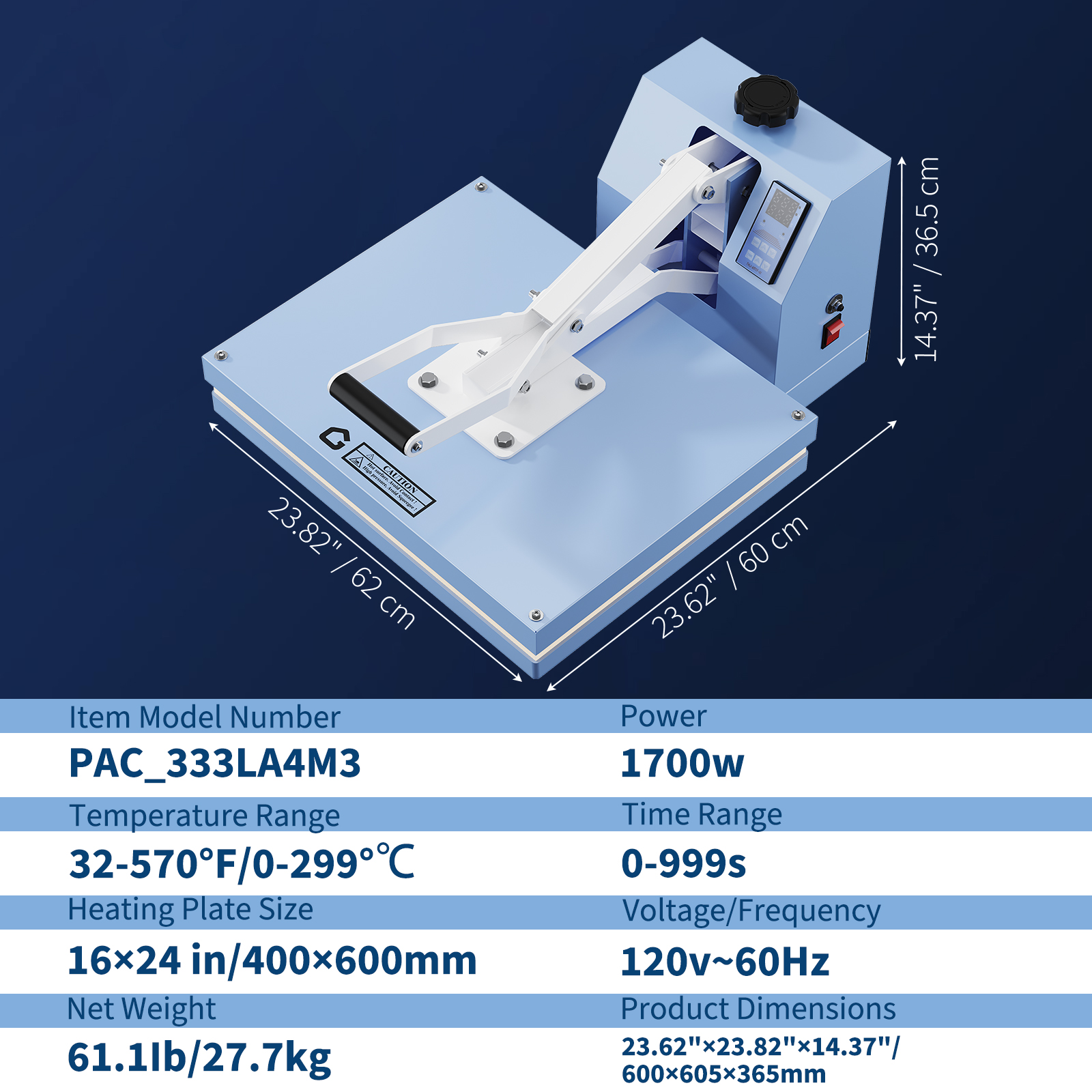 16x24 Heat Press Machine, Industrial Digital Sublimation Press - Large Even Heating for T-Shirts, Bags & More w/Auto Shutoff (61lbs)