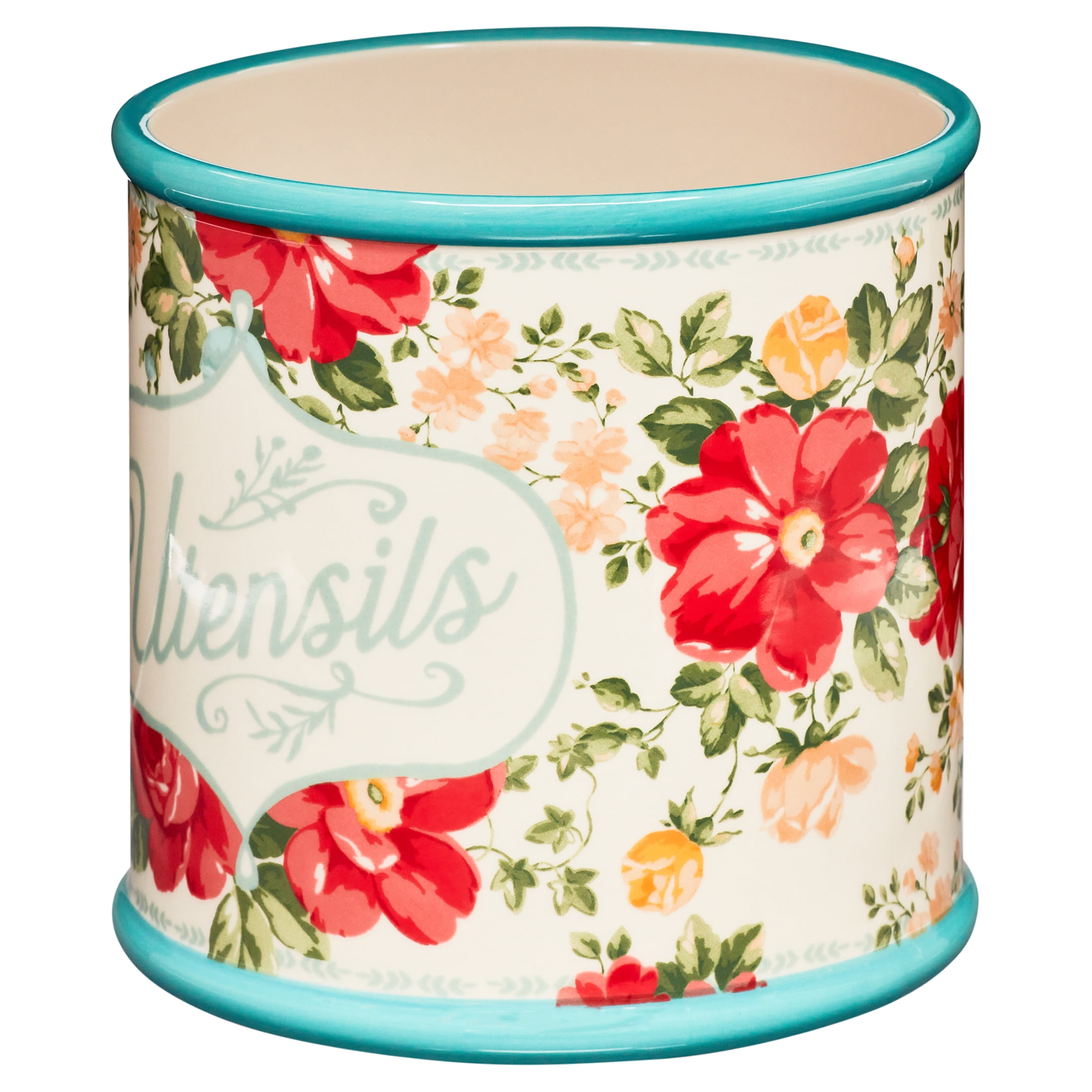 The Pioneer Woman Vintage Floral Stoneware Utensil Crock, 7"