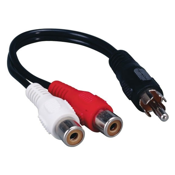 Cable Leader 6in RCA Male to 2 RCA Female Audio Cable, Black