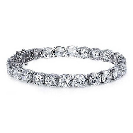 Bridal Clasp Bracelet - 18.5 CTW Bridal Tennis Bracelet Round CZ Rhodium Plated 8 Inch Safety Clasp