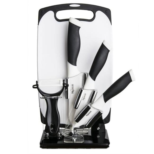 New England Cutlery 84061 Ceramic Knife Set, White & Black 6 Piece