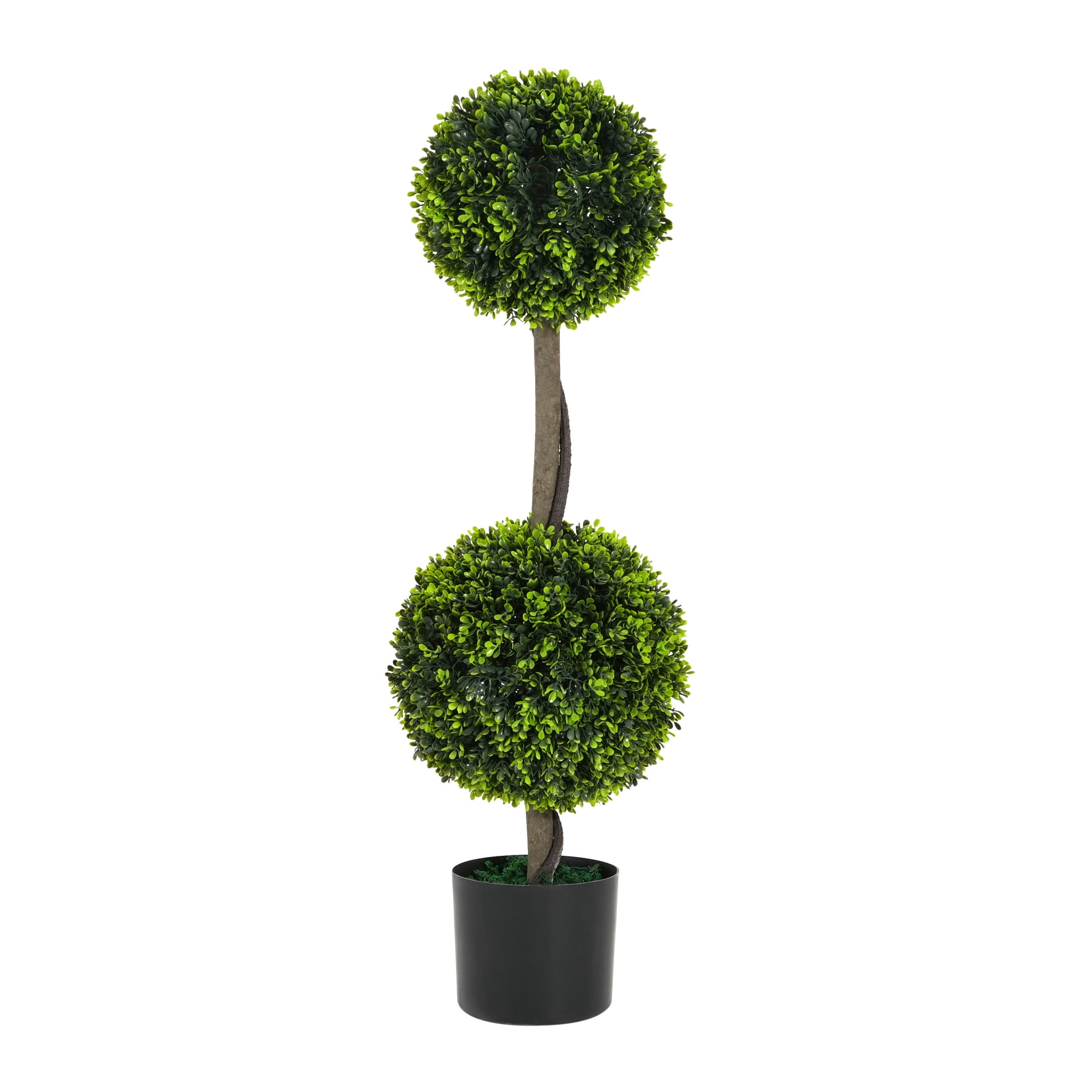 Christopher Knight Home 34" Topiary Boxwood Tree in Black Plastic Pot, Pre-Potted Faux Greenery Tree for Home Decor, Set of 2