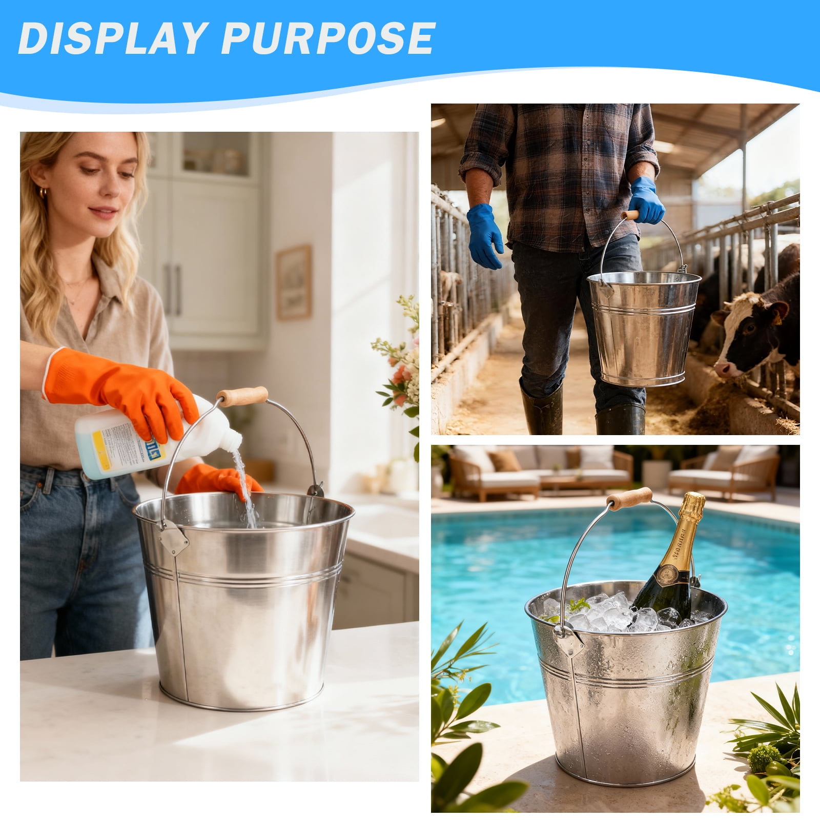 16 Pcs Large Metal Bucket Beer Bucket Galvanized Steel Pail with Handle for Plants, Succulents, Party Favors Organizing Home Parties Bar Cooling Supplies (9.84 x 8.66 x 7.87 Inch,Silver)