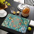 thumbnail image 3 of Green Boho Placemats Set of 4, Shabby Vintage Ethnic Abstract Floral Art Placemats for Dining Table, Place Mats for Kitchen Tabletop, Waterproof Wipeable Dining Table Mats Set, 3 of 9