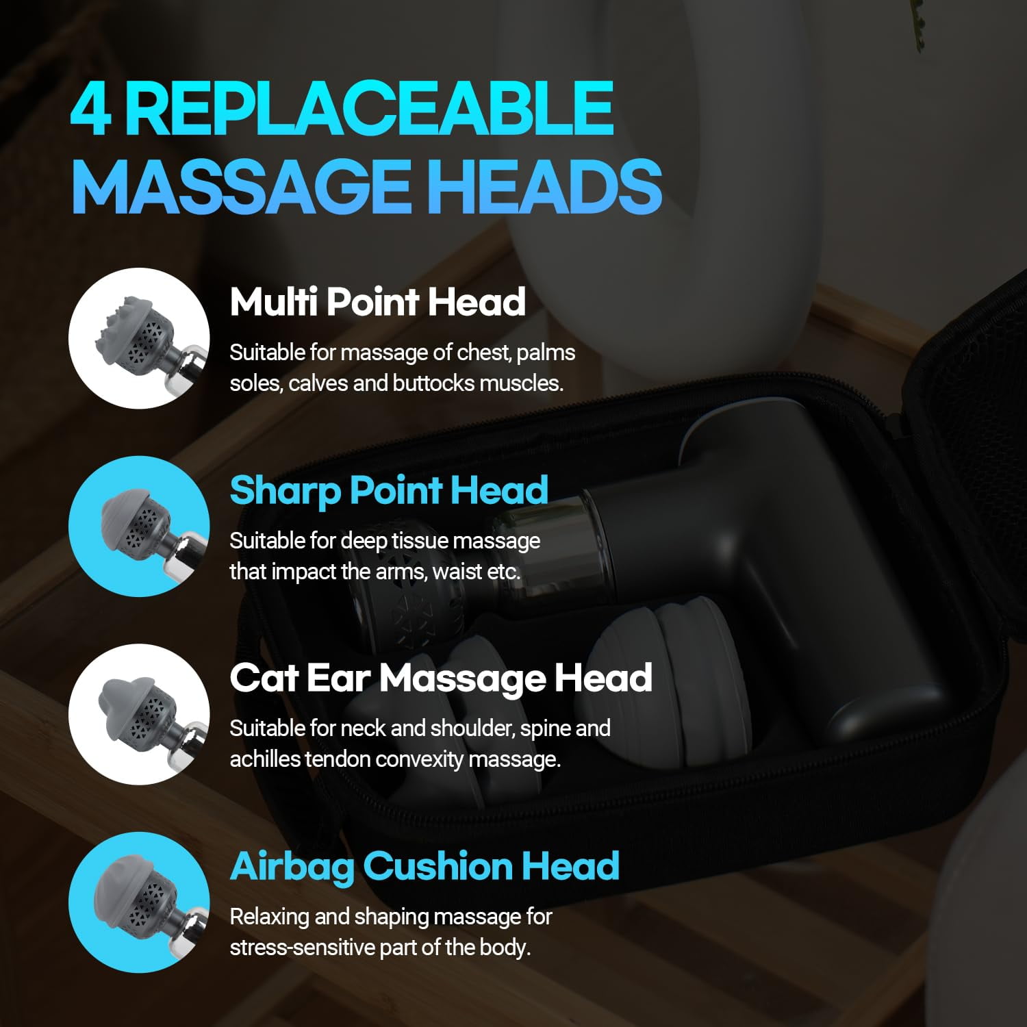 HubiCare Heat and Cool Massage Gun, Deep Tissue Impact Massager for Pain Relief, Muscle Handheld Therapy Gun, with Level 8 Intensity-Control Modes, 4 Replaceable Massage Heads