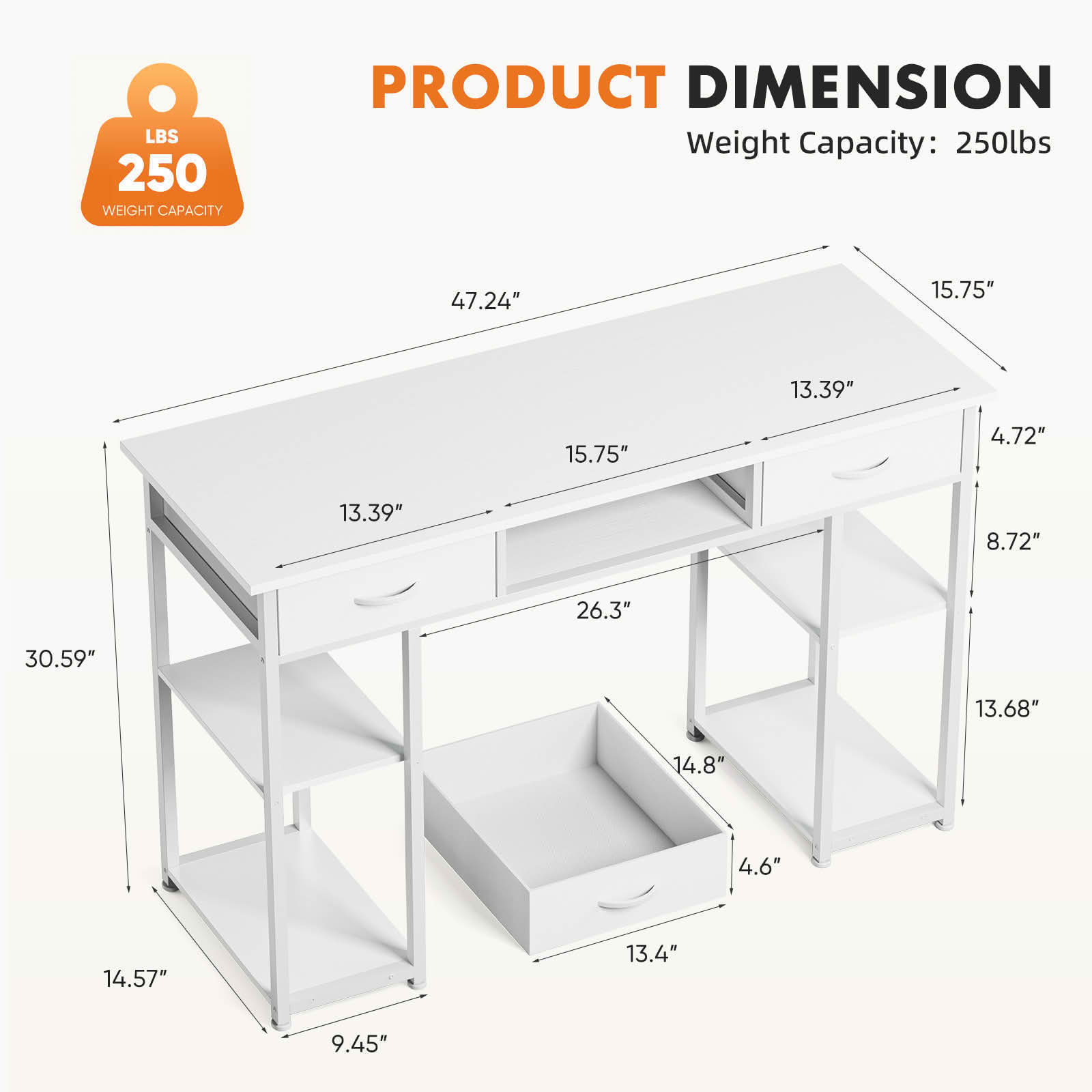 MAYEERTY 48in Adjustable Small Computer Desk, Metal Writing Study Table with Storage Headphone Hook, Home Office