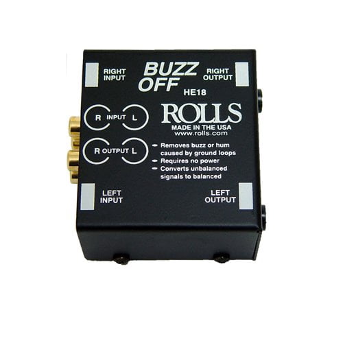 Rolls HE18 Buzz Off 2-Channel Hum and Buzz Remover with 2 RCA Male to 2 RCA Male Dual Audio Cable 3'