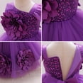 thumbnail image 3 of IDOPIP Toddler Flower Girl Dress Wedding Pageant Sparkle Sequin 3D Flowers Dress Asymmetric Shoulder Birthday Formal Tutu Dresses Party Gown 5-6 Years Purple, 3 of 9