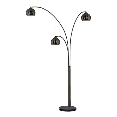 NOVA OF CALIFORNIA Triplet 3 Light Arc Floor Lamp - Black Nickel, Black Marble Base, Dimmer Switch