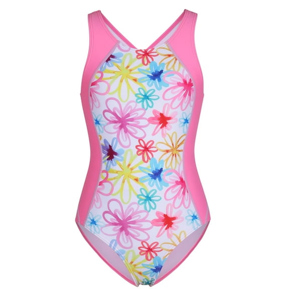Charmo Color Blocked Swimwear for Girls Athletic One Piece Practice Swimsuits Racerback Competition Bathing Suits, Size 8-16