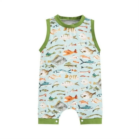 

Kids Gymnastics Leotards Baby Boys Girls Spring Summer Fishes Print Sleeveless Cotton Tops Rompers Jumpsuit Clothing New Born Baby Girl